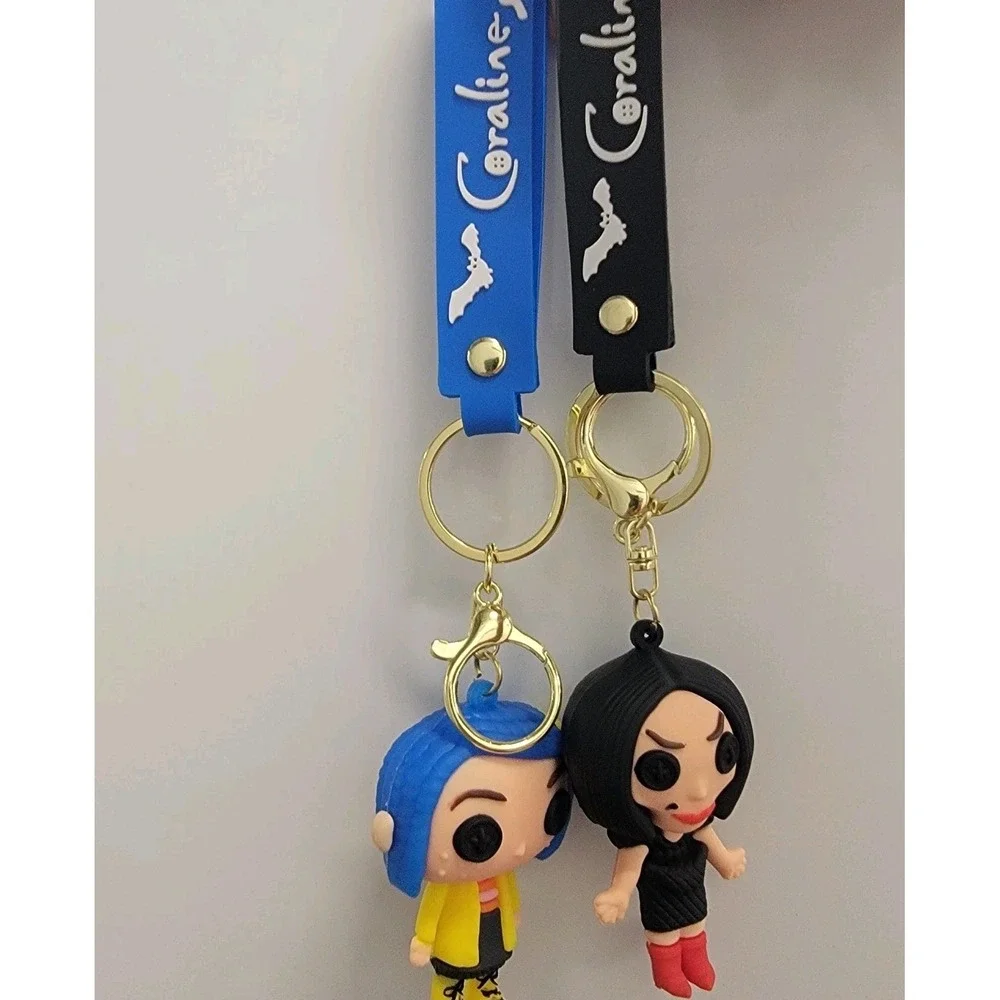 NEW Coraline & Beldam Keychain Charm 3D Silicone Button Eyes Or Purse Charm 2 Pc